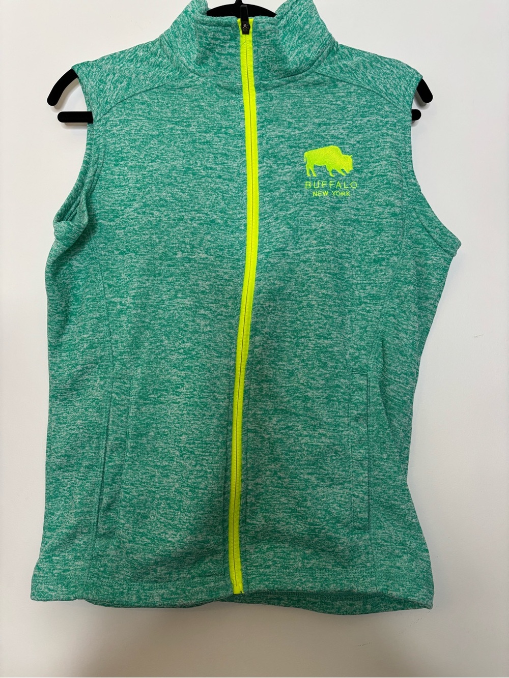 J America Buffalo Bills Green Heather Sleeveless Zip Vest with Yellow Accent